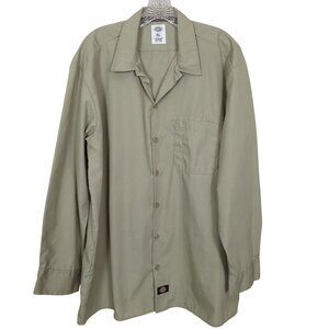 Dickies Mens Long Sleeve Button-Up Work Shirt Size‎ XL Khaki Cotton/Polyester
